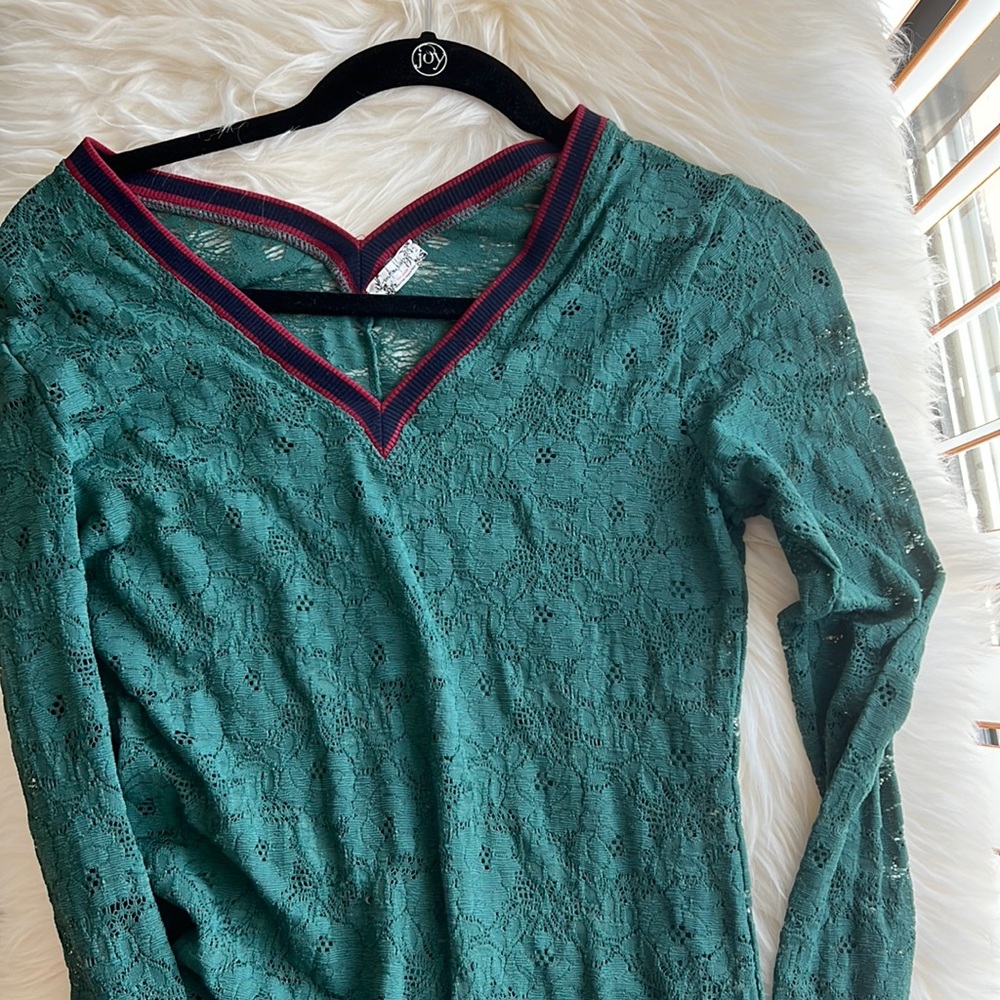 Free People green lace shirt
